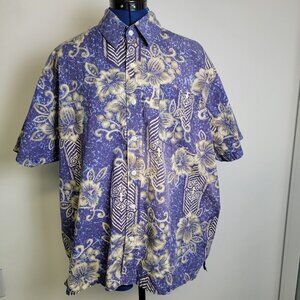 Taaroa Mens Short Sleeve Button-up Purple Tropical Casual 100% Cotton Shirt